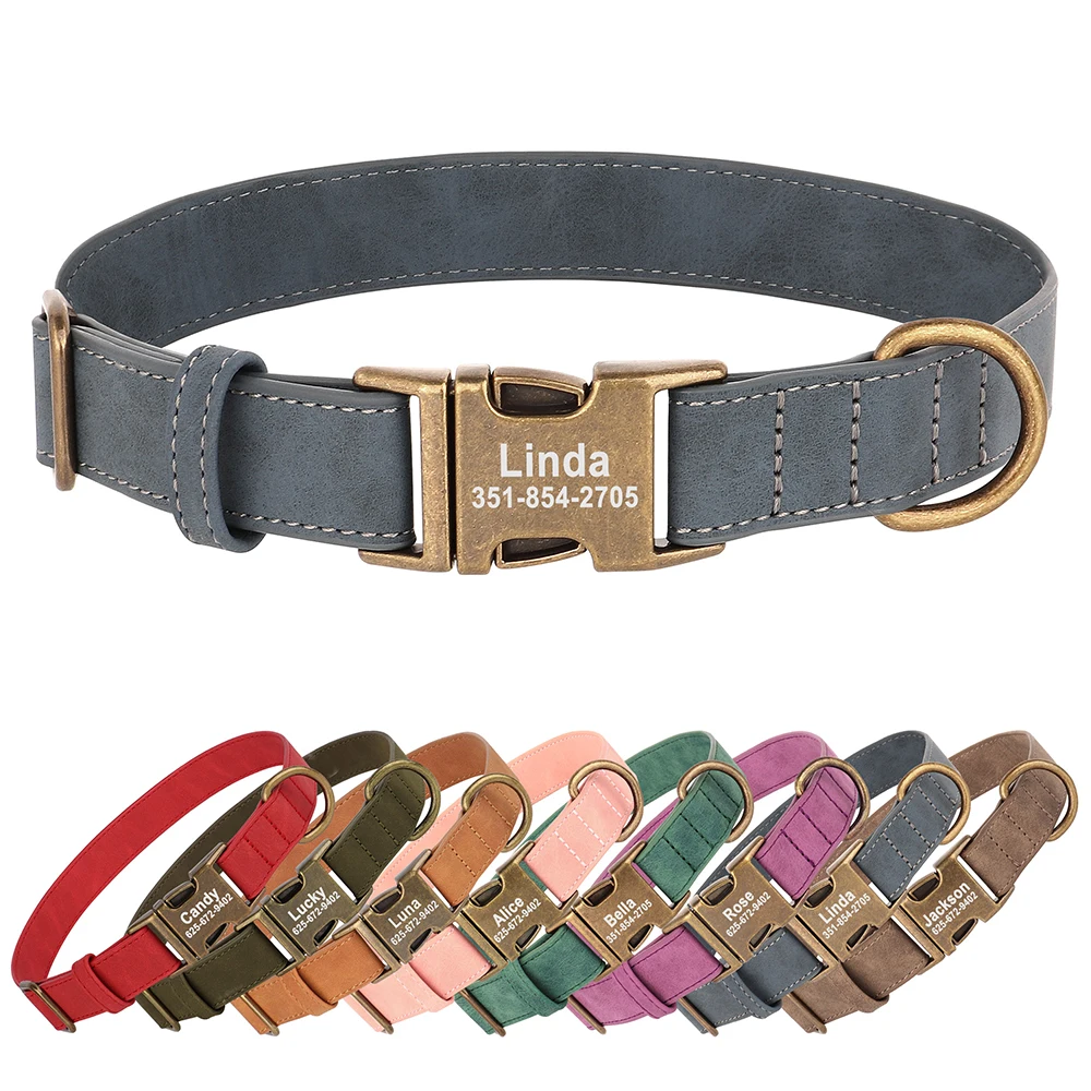 kf-Sdf8b060e57194e959d1e2572ae398e84i Personalized Anti-lost Dog Collar Custom Dog ID Tag Collars Soft PU Leather Pet Collars Free Engraved Metal Buckle For Bulldog - Image 1