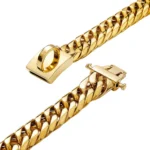 19mm Gold Chain Dog Collar Luxurious Sliver Gold Cuban Link Dog Collar with Secure Snap Buckle for Medium and Large Pit Bulls - Image 4