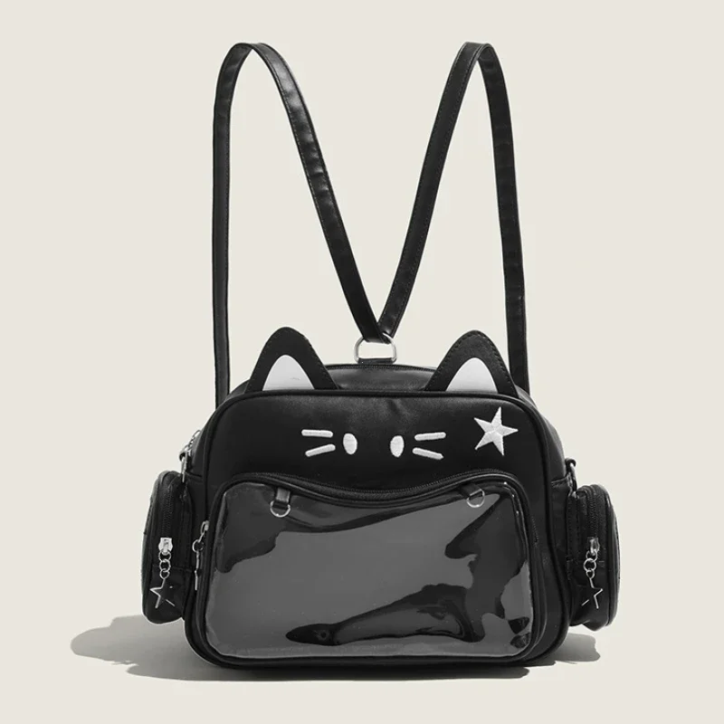 kf-Se3cd943f9c4f46dbb451bd8dbb1cd9dfF Women's Fashion Backpacks Y2K Korean Japan Kawaii Cat Ita Bag PU Cute Girls Transparent Pocket Aesthetic Shoulder Crossbody Bags - Image 1