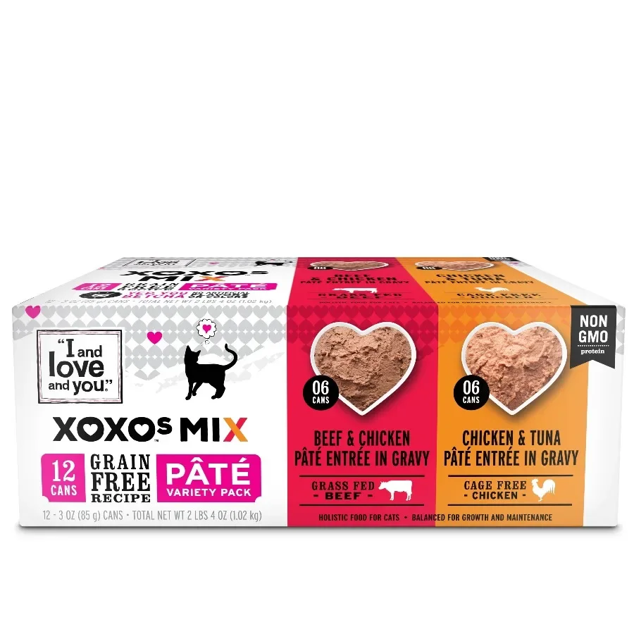 kf-Se4700e214bab44ec87ca0496c2d557abO XOXOs - Chicken/Beef Pate Variety Grain Free Canned Cat Food, 3 oz Cans 12 Pack - Image 1