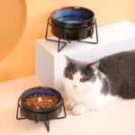 Double Cat Food Bowls with Iron Stand Starry Pet Feeding Bowl Small Puppy Dog Water Eat Accessories Cats Protect Cervical Spine - Image 2