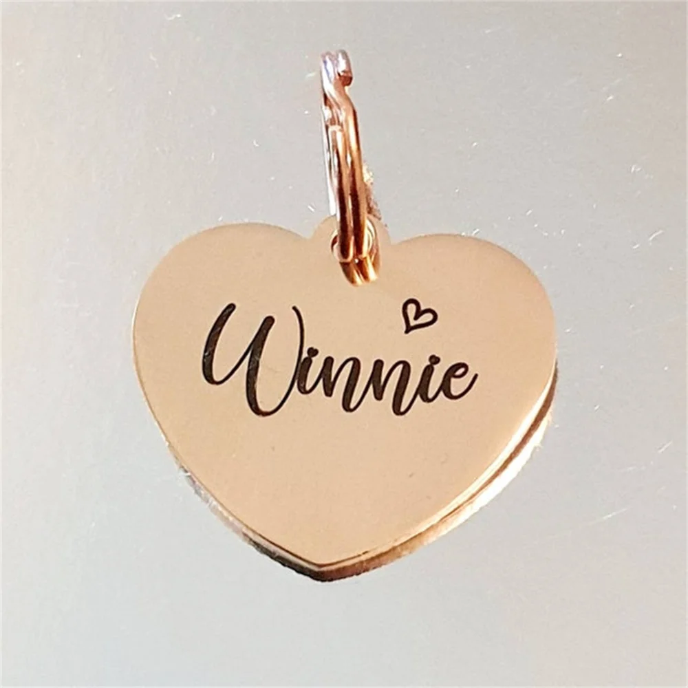 kf-Sed27921ff1e042b88938c79db161c8f50 Heart design Butterfly Rose gold Stainless Steel heart pet ID tag Dog cat tag Laser engraved various colours & fonts - Image 1