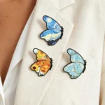 Vintage Van Gogh Art Butterfly Enamel Pin Set Starry Night Sunflower Apricot Flower Painting Brooch Art Lover Badge Jewelry Gift