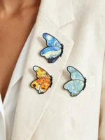Vintage Van Gogh Art Butterfly Enamel Pin Set Starry Night Sunflower Apricot Flower Painting Brooch Art Lover Badge Jewelry Gift