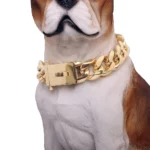 19mm Gold Chain Dog Collar Luxurious Sliver Gold Cuban Link Dog Collar with Secure Snap Buckle for Medium and Large Pit Bulls - Image 2