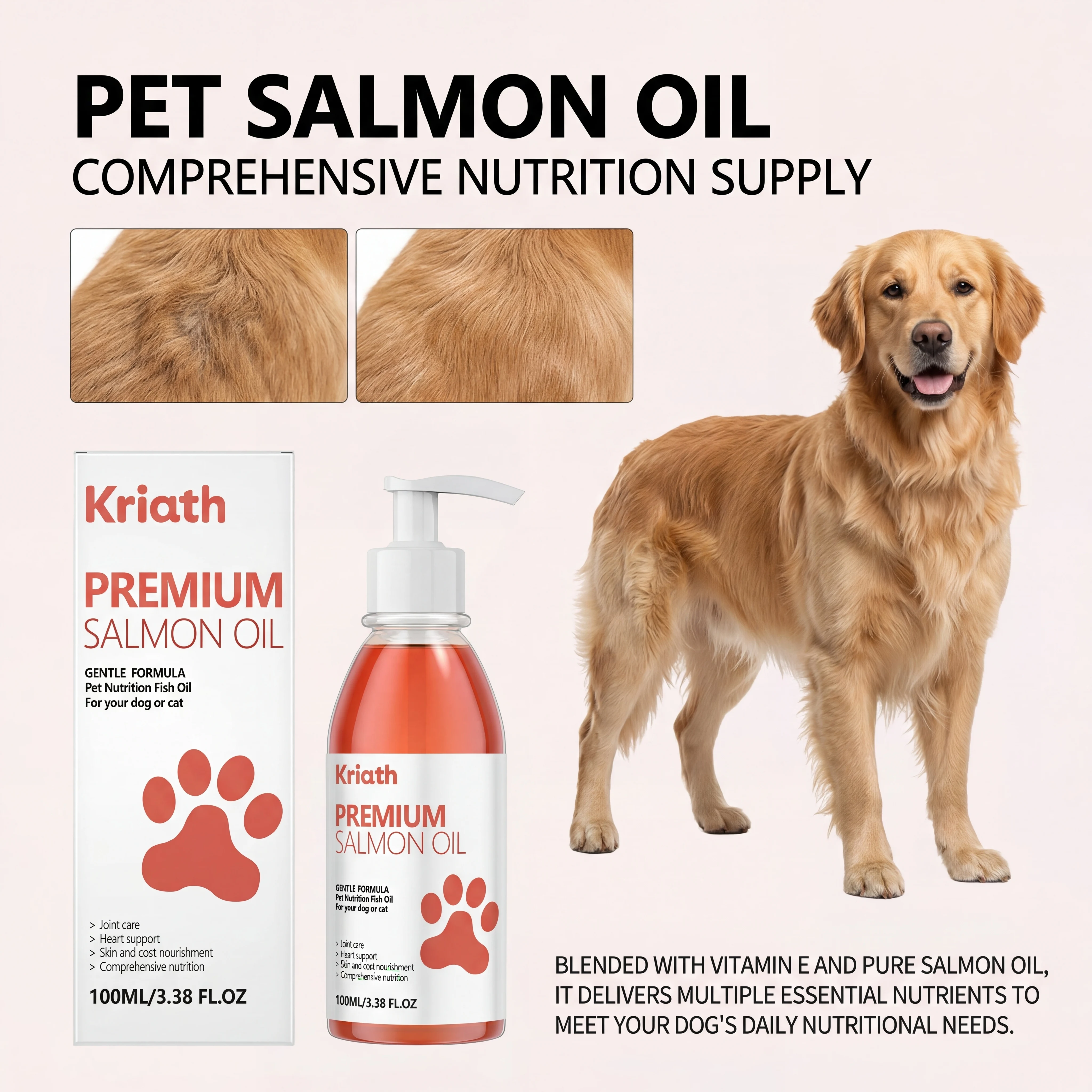 kf-Sf57f4f681b2343e48fbd81706893ebe21 100ml Pure Salmon Oil for Dogs and Cats Omega 3 Fatty Acids Liquid Skin and Coat Supplement Joint Support Pet Health Supplies - Image 1