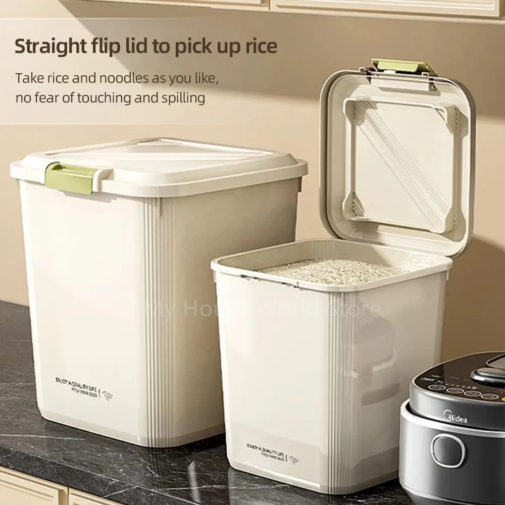 kf-Sf5d5810646184ce7a37a5b43fc0ac648p 10KG Rice Container Rice Storage Box Sealed Cereal Dispenser with Buckle Insect Proof Grain Pet Food Container Kitchen Organizer - Image 1