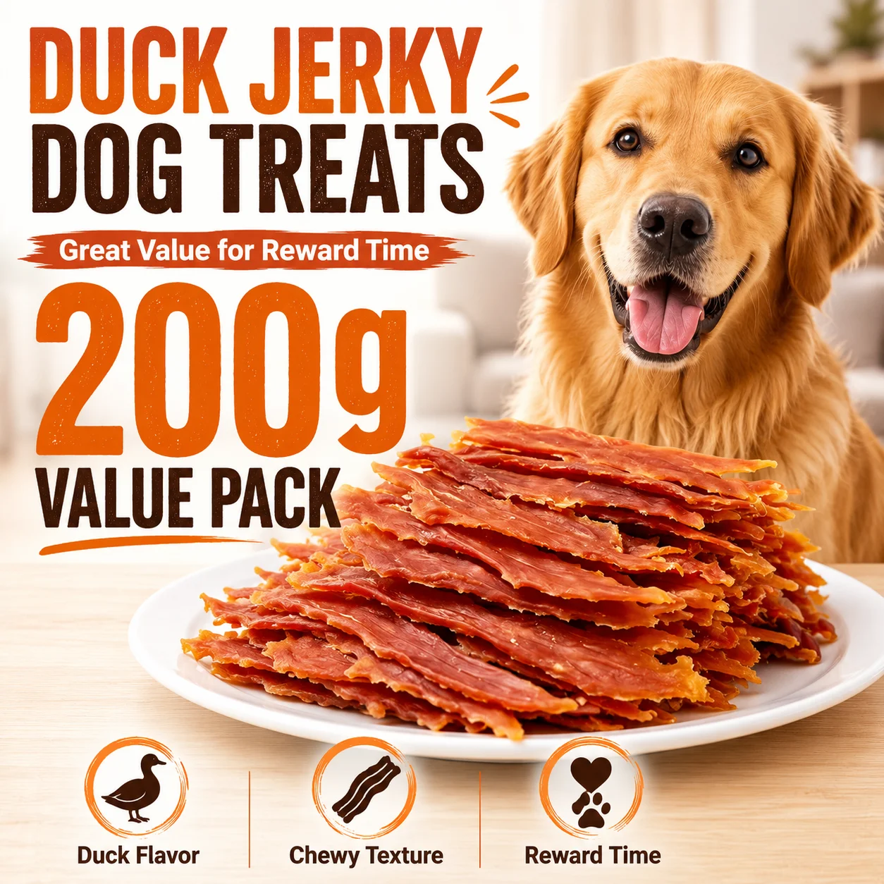 kf-Sfa3dcbab3d4249b08277586a55e05225y Dog Treats Duck Jerky 200g - Image 1