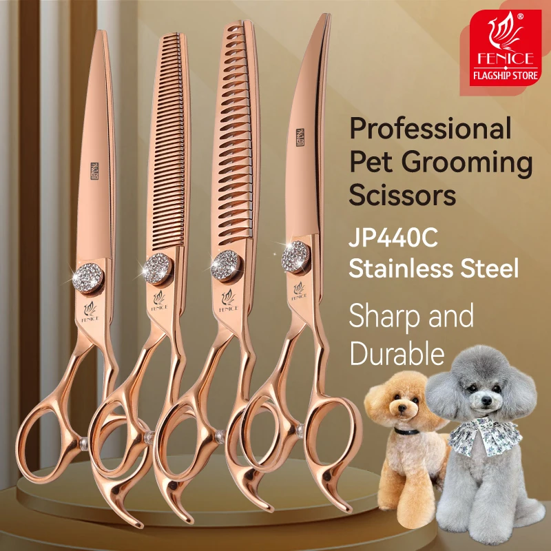 kf-Sfaba4257ab5a42d68db0f1ec34d2db24E Fenice JP440C Pet Grooming Equipment Scissors Set 7/7.5/8 Inch Straight Curved Thinner Chunker Shears for Canine hairdresser - Image 1