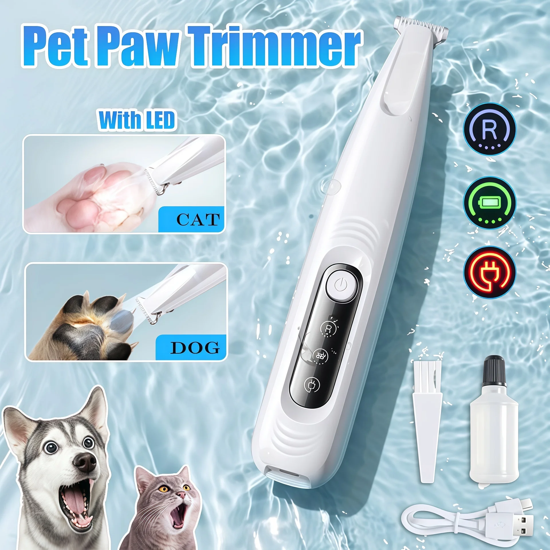 kf-Sfc4b514ce8a64ecdb1f9bff1796df7797 Upgrade Dog Paw Trimmer with LED Light Waterproof Portable Pet Hair Trimmer with Display Dog Clippers Grooming 18mm Widen Blade - Image 1