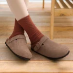 2026 Women Cow Suede Clogs With Adjustable Buckle Cork Leather Mules Comfortable Slip on Women Slippers Outdoor Cork Clogs - Image 3