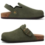 2026 Women Cow Suede Clogs With Adjustable Buckle Cork Leather Mules Comfortable Slip on Women Slippers Outdoor Cork Clogs - Image 5