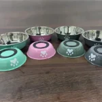 New stainless steel dog basin paw print pet supplies cat bowl dog bowl silicone anti-slip design pet drinking water feeding bowl - Image 2