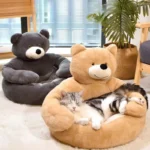 Semi-Enclosed Bear Pet Dog Bed Ultra Soft Cat Bed Detachable Plush Puppy Bed Winter Warm Sleeping Mat Pet Product