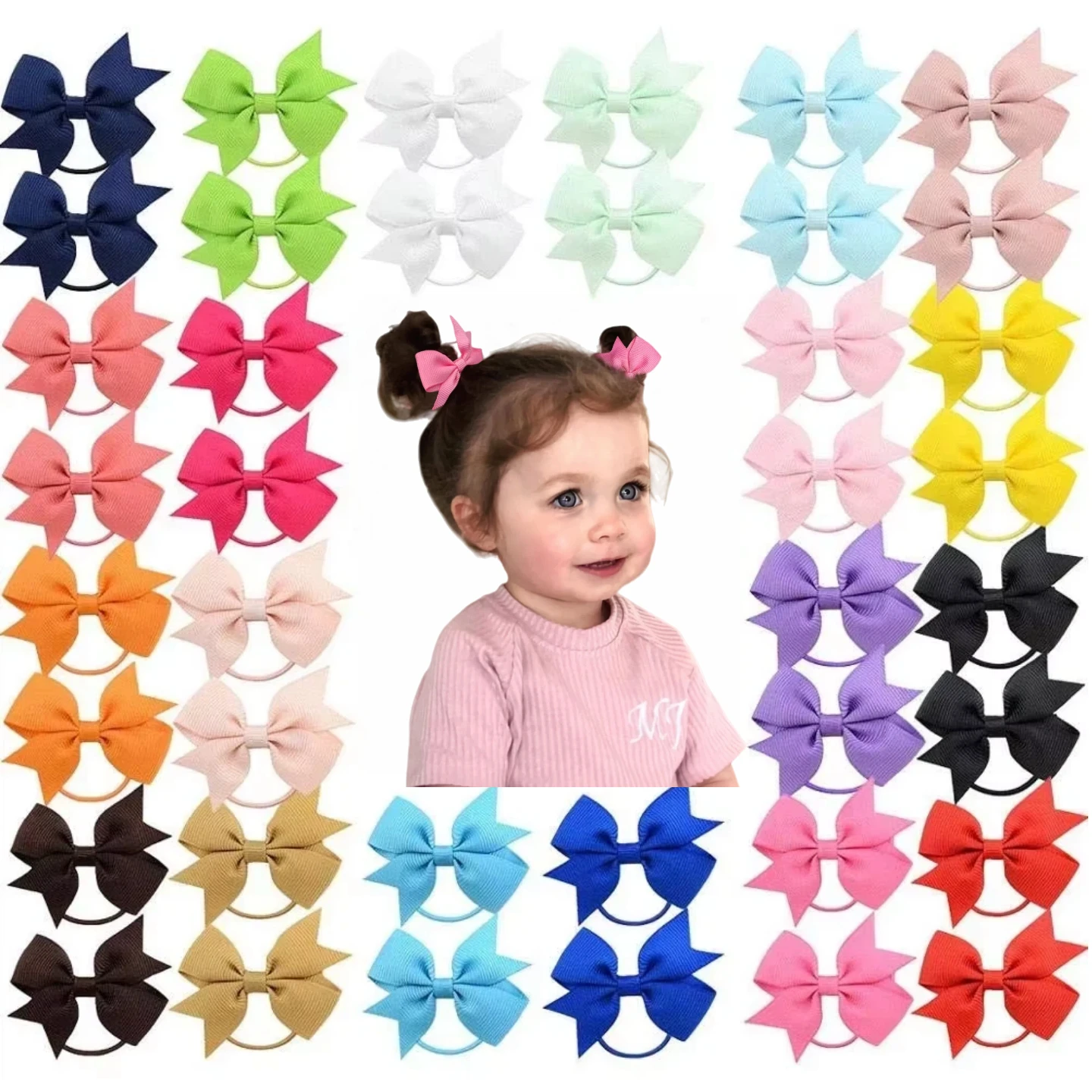 kf-Sffa1b8ff15a7405a87427b5a4acf499e3 40/60/80Pcs 2" Baby Hair Ties Scrunchies- Grosgrain Ribbon Bows for Toddler Girls Elastic Hair Bands for Daily Party Gifts - Image 1