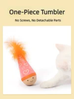 Cat Tumbler Toy with Natural Beech Base – Turkey Feather & Catnip Interactive Play, Self-Righting Design - Image 3
