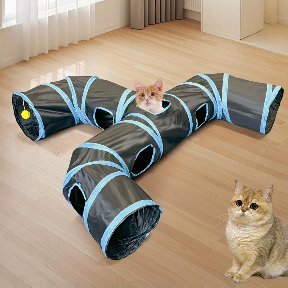 kf-A31690e2a4a414566a69d73ba752356b42 New Design Extended Black Three-Way Cat Tunnel Toy, New Shaped Faucet Pet Passage Cat Toy, Rolling Dragon Toy - Image 1