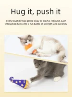 Cat Tumbler Toy with Natural Beech Base – Turkey Feather & Catnip Interactive Play, Self-Righting Design - Image 6