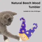 Cat Tumbler Toy with Natural Beech Base – Turkey Feather & Catnip Interactive Play, Self-Righting Design - Image 2