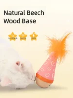 Cat Tumbler Toy with Natural Beech Base – Turkey Feather & Catnip Interactive Play, Self-Righting Design - Image 4