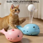 Electric Floating Ball Cat Toy Whale Shaped Interactive USB Rechargeable Dual Function Fan Pet Teaser Toy for Cats
