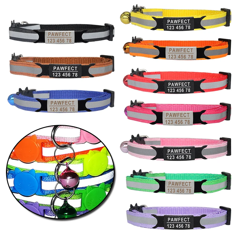 kf-H68724f0cadf3428190004859f2fd8737b Reflective Cat Safety Buckle Collar Adjustable Custom Personalized ID Free Engraving Nylon Puppy Kittens Necklace - Image 1