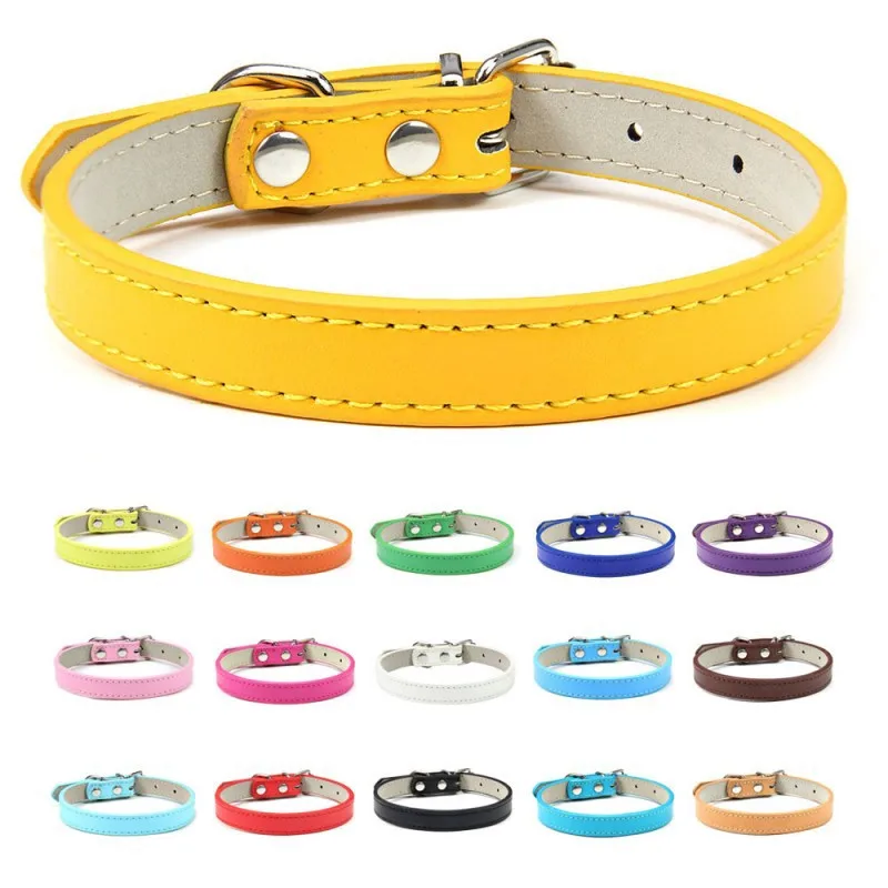 kf-H6f71056219b64dc38d1adc42612679a0M 1PC Popular Adjustable Colorful Pet Collars Kitten Cat Collar PU Leather Neck Strap Safe for Dogs Soft Pet Supplies - Image 1