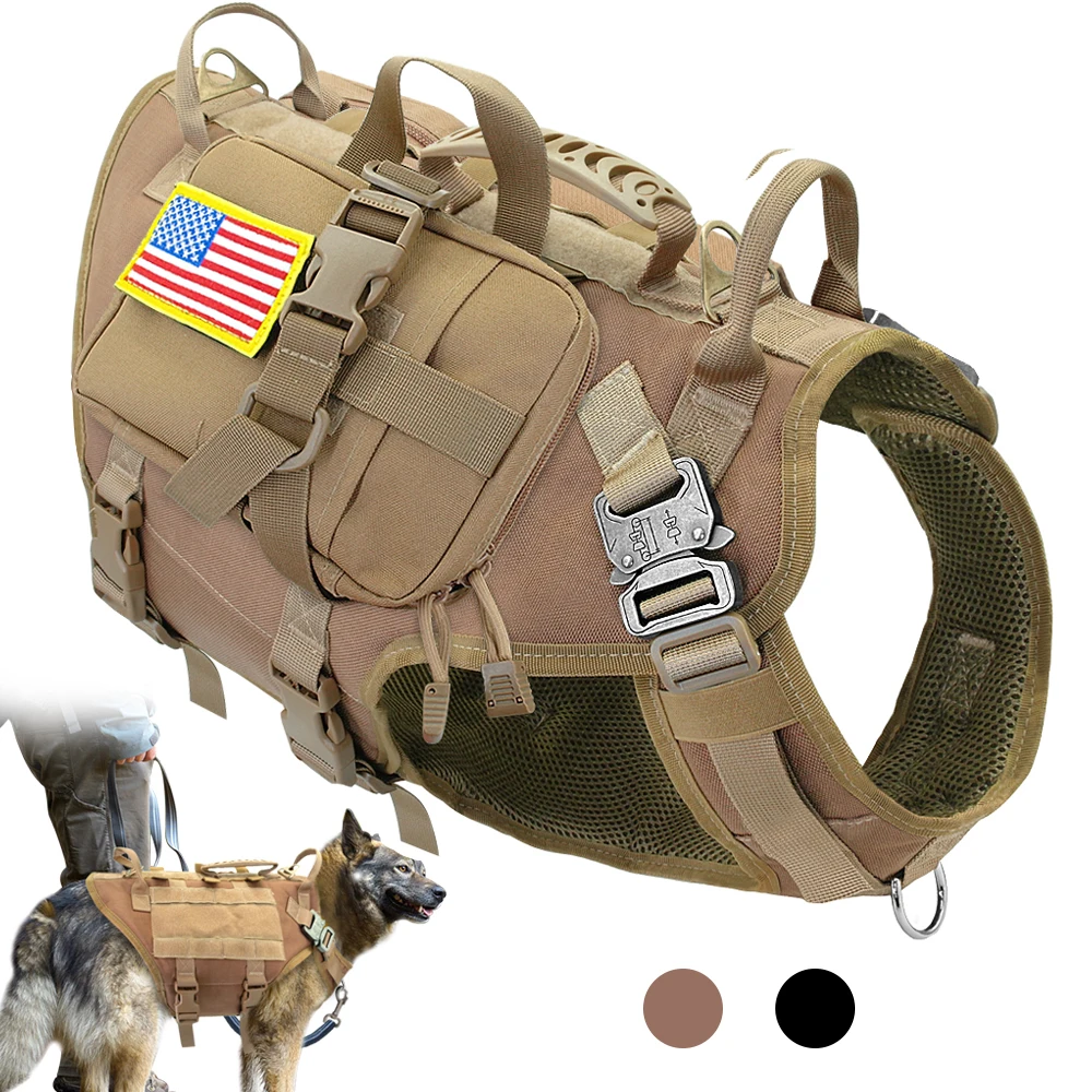 kf-H768873d65d5f4bd3904c89fb9e2c8d1eC Tactical Dog Harness Military No Pull Pet Harness Vest For Medium Large Dogs Training Hiking Molle Dog Harness With Pouches - Image 1