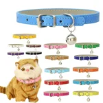 Cute Cat Collar Solid Faux Leather Adjustable Pet Collars with Bells Cats Products for Pets Dog Accessories