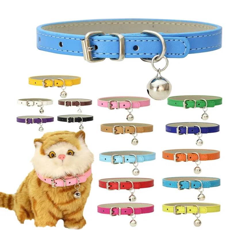 kf-Hd7a97b44311a4db98ac2ff26aaa8934et Cute Cat Collar Solid Faux Leather Adjustable Pet Collars with Bells Cats Products for Pets Dog Accessories - Image 1