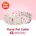 Cute Floral Dog Collar for Small Medium Large Dogs Pink Rose Cotton Pet Collar Buckle Spring Summer Girl Puppy Kitten Neck Strap
