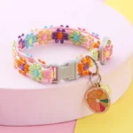 High cost-effective colored linen pet collar with bell and flower decorations for cats and dogs