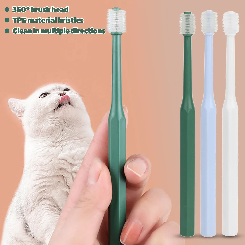 kf-S036033374512457ca3681d2eb825040fw Pet Cat Toothbrush Super Soft Nylon Bristles Tooth Brush 360 Degree Oral Cleaning&Cat Face Blackhead Cleaning Cat Acne Brush - Image 1