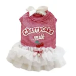 Bichon Frize Pet Dog and Cat Clothe Spring and Summer Thin Breathable Red Striped Cherry Vest Dress Couple Wear Pink Cute Beauty - Image 6