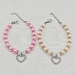 New Cute Pet Pearl Necklace with Heart-shaped Rhinestone Pendant Adjustable Cat Dog Collar Jewelry For Small Pets 8 Colors - Image 6