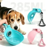 2-in-1 Portable Dog Water Bottle Foldable Silicone Dog Bowl Leak-proof Compact Travel Pet Feeding Bottle with Lanyard Hook
