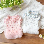 Summer Floral Print Pet Dog Dress with D-Ring Lace Ruffle Princess Skirt for Small Dogs And Cats - Image 5