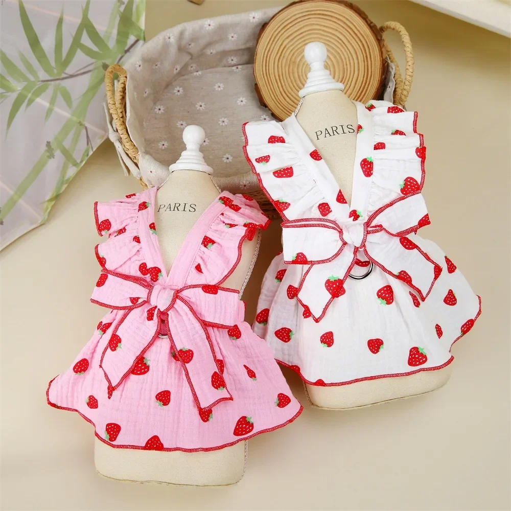 kf-S06ae06a0dc544fefb699aa06d2a3f06au Strawberry Pattern Summer Dress for Dog Pet Clothing Dog Suspender Skirt Cats Puppy Cute Dog Costume Supplies - Image 1