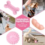 Dog Chew Toys for Cleaning Teeth Pink Soft Rubber Bone Funny Ball Interactive Donut Treat Set for Small Medium Dogs Pet Gifts - Image 4