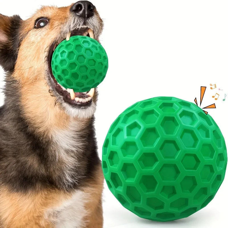 kf-S0b36e055683e438d9a3b1a10c1729a1cX Tough Natural Rubber Dog Chew Toy Indestructible Squeaky Ball for Aggressive Chewers Beef Flavor Hexagonal Design Dental Health - Image 1