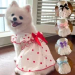 Dog Summer Clothes Heart Print Bow Dress for Chi Summhuahua Puppy Sweet Skirt Cotton Dress for Girl Dog Cat Princess Pet Costume