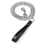 Metal Chain Dog Lead with Leather Style Handle Strong Control Leash Iron Dog Pets Supplies Collars Harnesses Chain Traction Rope - Image 5