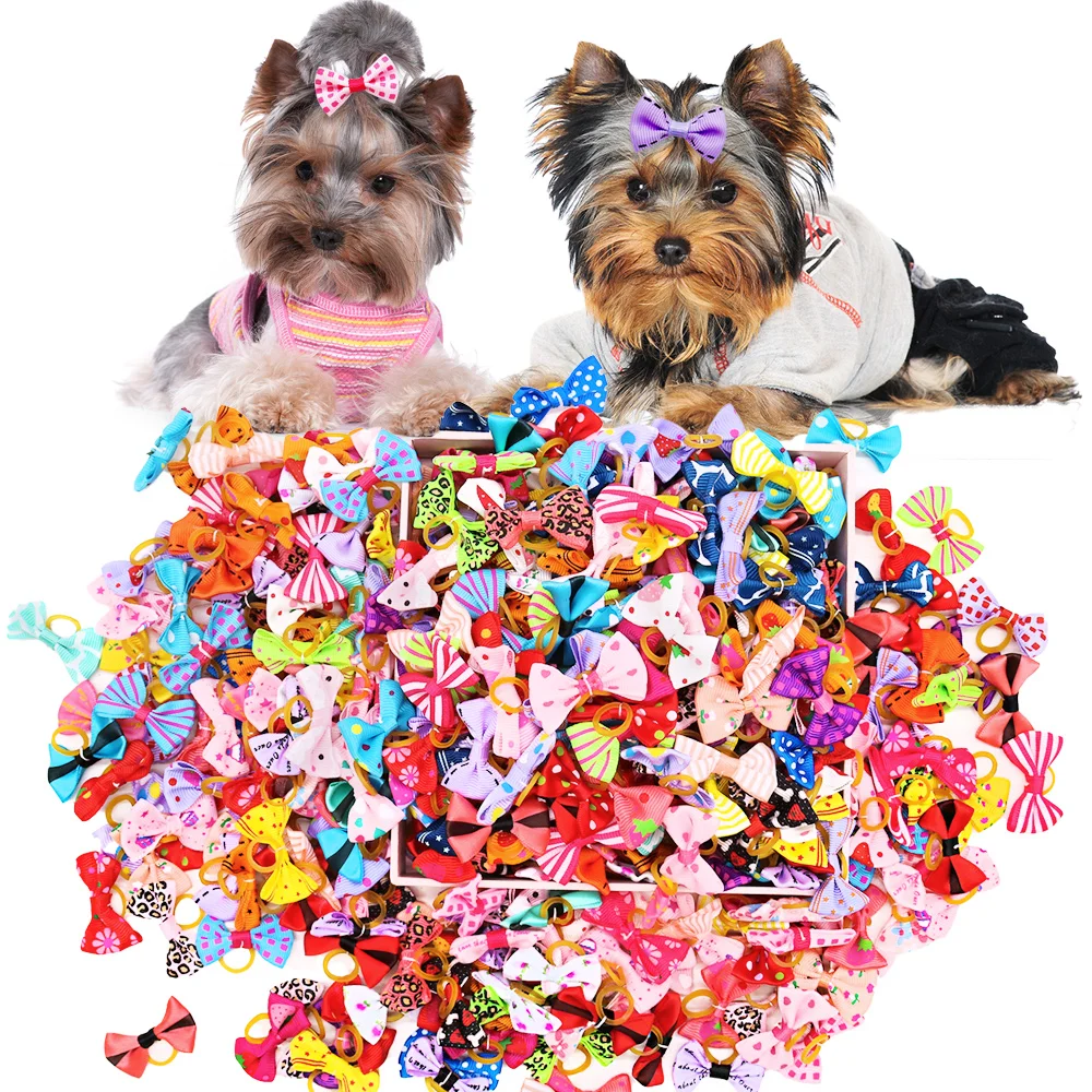 kf-S0e6d211d958a49a581bbb7bca720a2d17 30PCS Dog Bow With Rubber Band Dog Hair Accessories Handmade Movable Puppy Bows For Dogs and Cats Cute Pet Accessories - Image 1