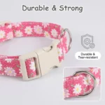 Cotton Dog Collar Cute Dog Collar Suitable for Small, Medium, and Large Dogs Peach Red Flower Soft Fancy Pet Collar Girl Flower - Image 4