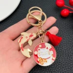 Japanese Maneki-neko (Lucky Cat) Keychain, Japanese Style Koi Fish Car Key Pendant, Creative Gift Alloy Lucky Bag Charm.