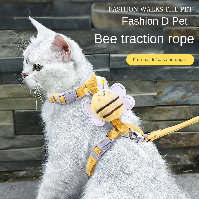 kf-S116cd93125ba4a1f95a3eb8254cc7350l Cat Harness Leash Collar Set Adjustable Cartoon Bee Double Layer Dog Harness for Small Medium Pet Collar Leash Outdoor Walking - Image 1