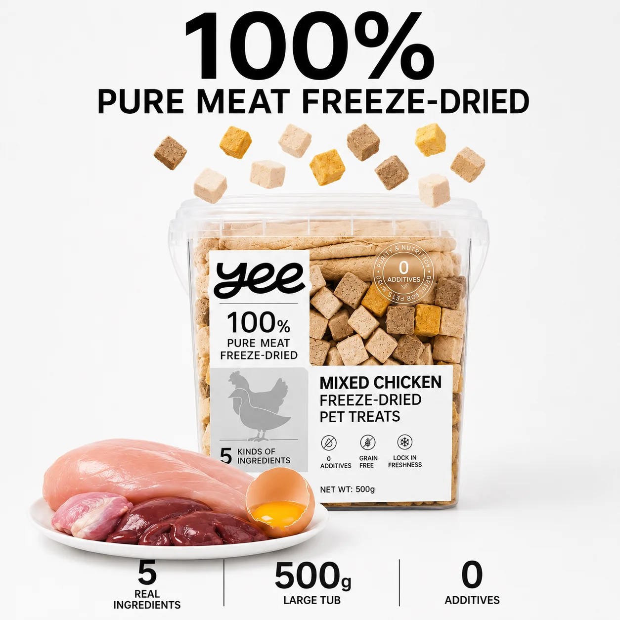 kf-S133f30844aea4a5b8b0d9660c8d70d25u Freeze Dried Chicken Cat Treats – Natural Chicken Breast Meat Cubes for Cats & Dogs, High Protein Snack and Food Topper - Image 1