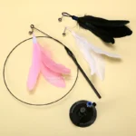 Cat Toy Cat Teaser Stick With Bell Extended Rod Suction Cup Self High And Durable Bite Teaser Tool Replaceable Feather Head - Image 4