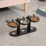 Elevated Cat Food Bowl with Black Wooden Support Frame Stainless Steel Cats Bowls 15° Stand Sloped Feeding & Watering Supplies - Image 5