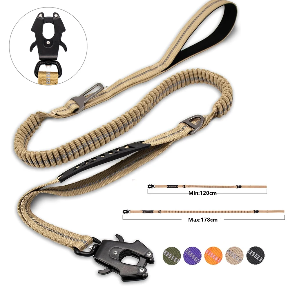 kf-S14d0aee621a940588de8a68b4c7e61f2a Reflective Shock Absorbing Pet Leashes with Car Seatbelt for Large Dogs Heavy Duty Tactical Bungee Dog Leash No Pull Dog Leash - Image 1